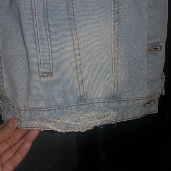 mono b: Distressed Ripped Light Wash Denim Jacket - Women's Size Large - Picture 5 of 11